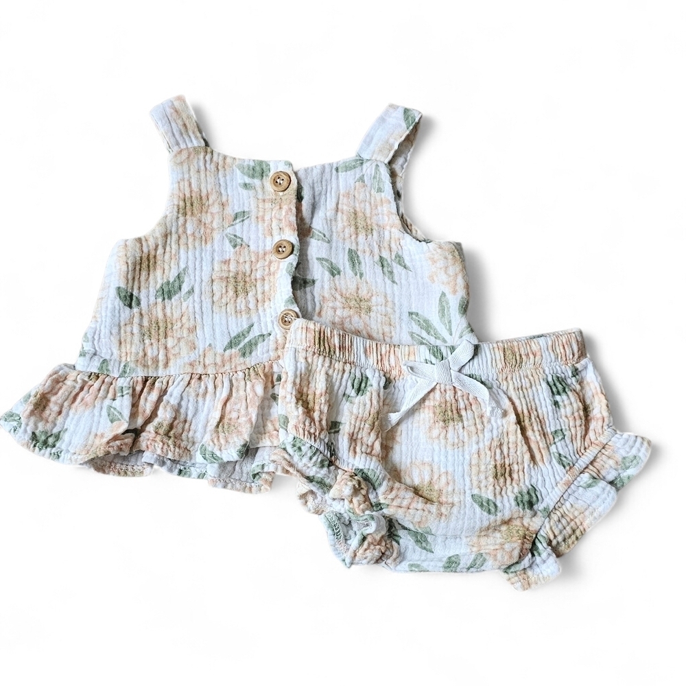Emily & Oliver Baby Girl Floral 2-Piece Ruffle Top & Bloomers Set Size 12M